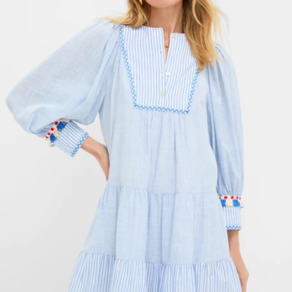 Tuckernuck Light Blue Long Sleeve Dress with Embroidery